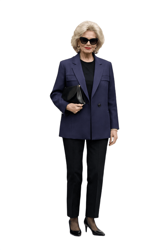 1980s Navy Blue Wool Blazer - Model