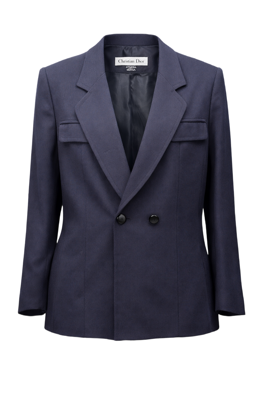 1980s Navy Blue Wool Blazer - Front View