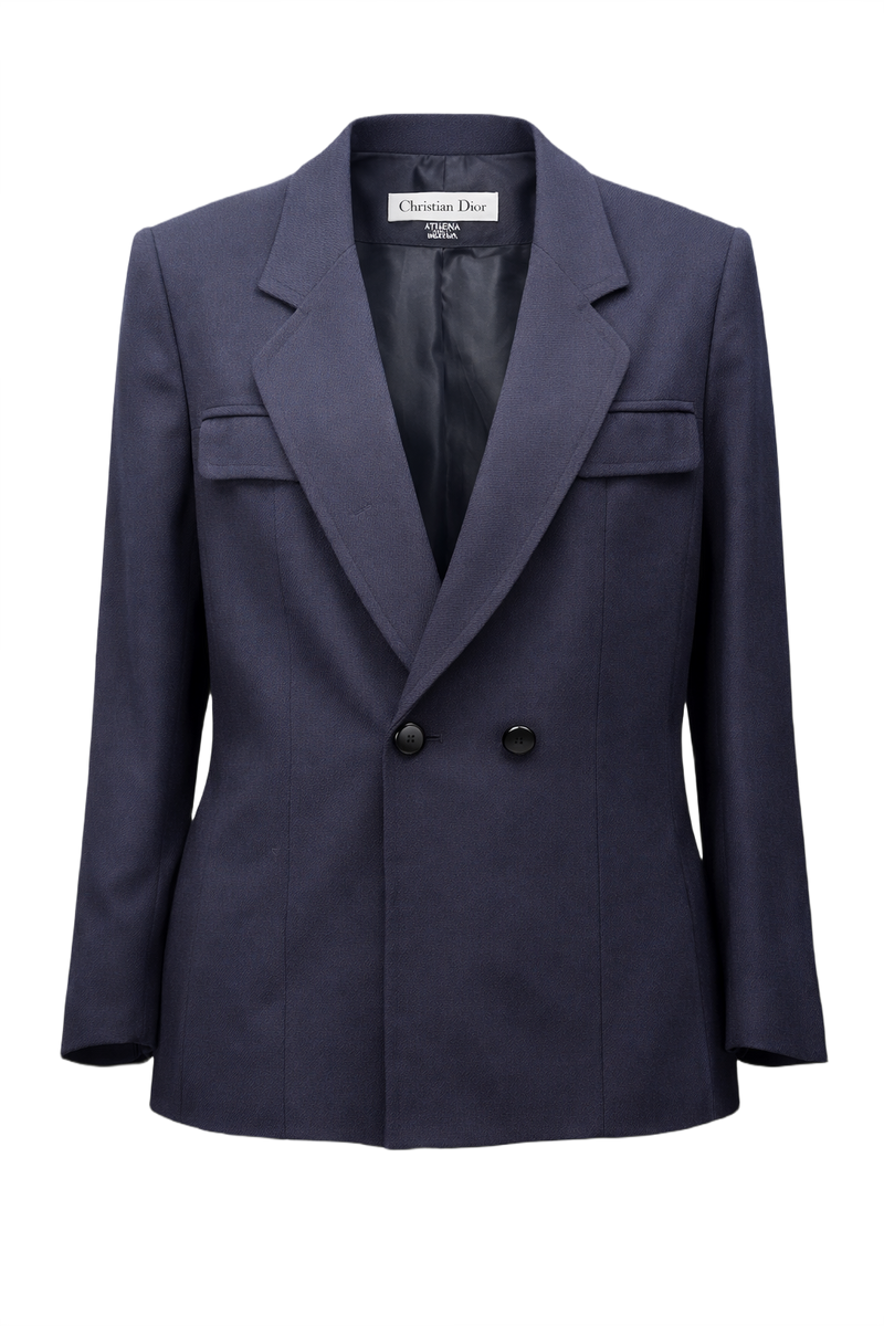 1980s Navy Blue Wool Blazer - Front View