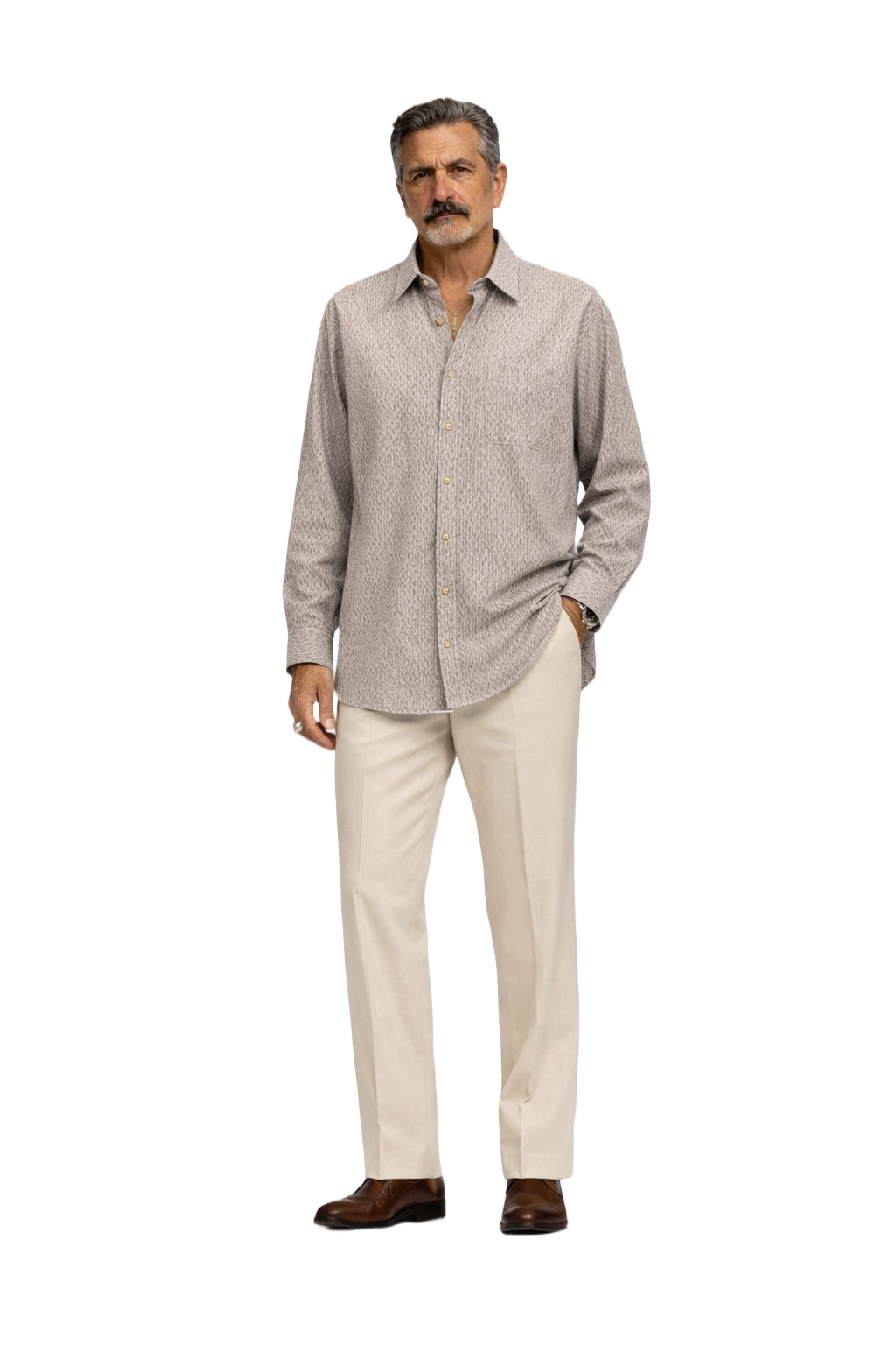 1980s Beige Cotton Shirt - Model