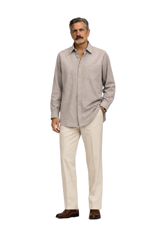 1980s Beige Cotton Shirt - Model