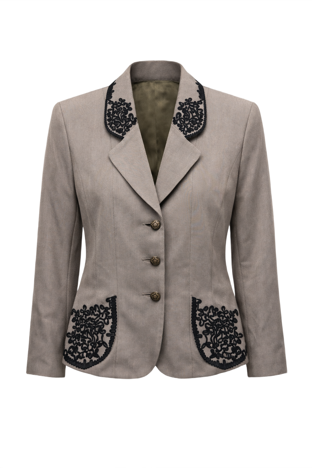 1980s Taupe Wool Blend Blazer - Front View