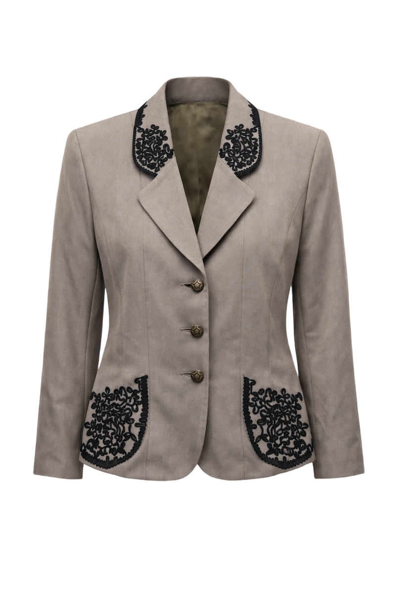 1980s Taupe Wool Blend Blazer - Front View