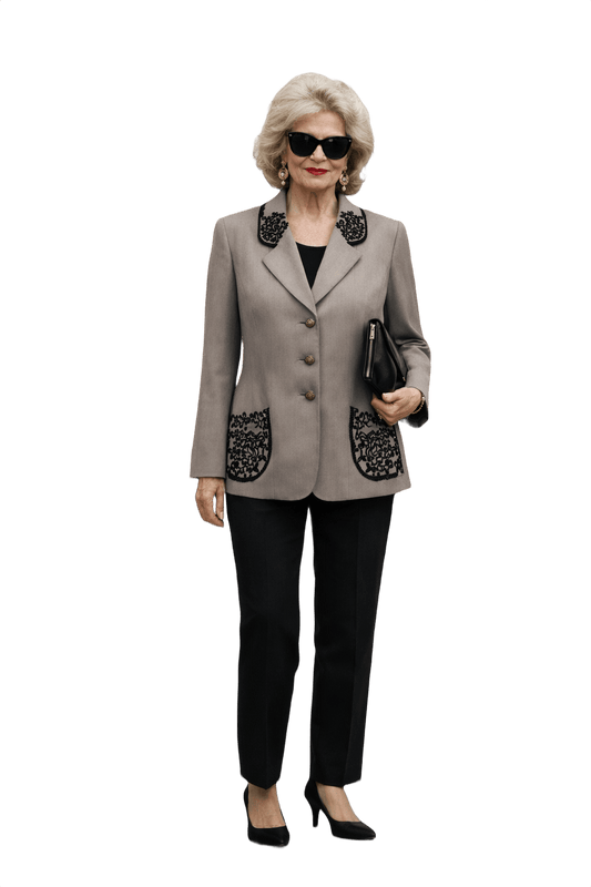 1980s Taupe Wool Blend Blazer - Model
