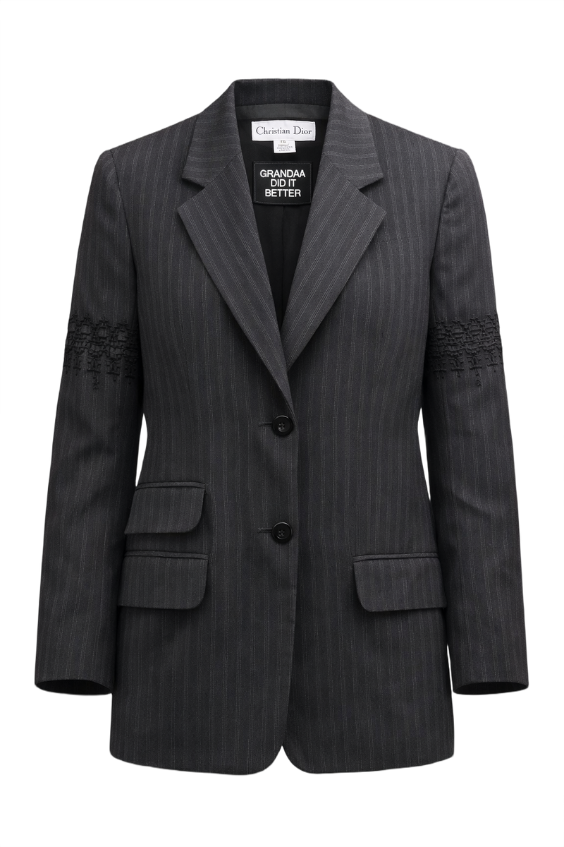 1990s Charcoal Grey Wool Blend Blazer - Front View