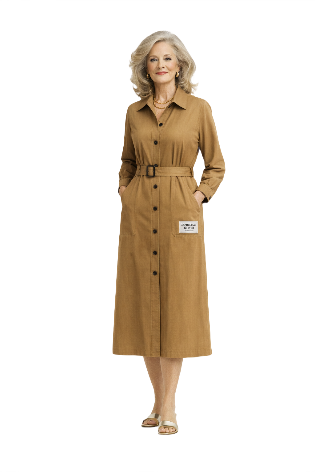1970s Camel Cotton Trench Coat - Model