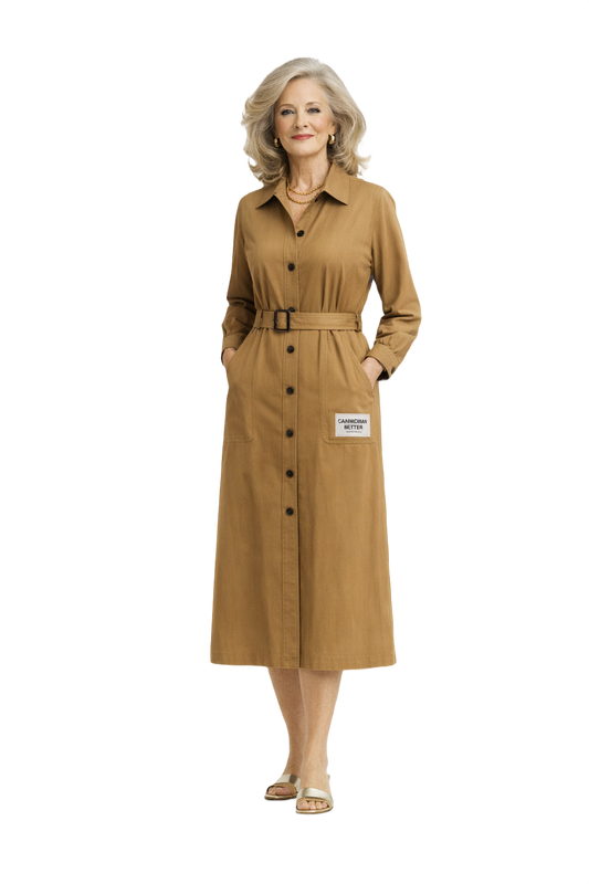 1970s Camel Cotton Trench Coat - Model