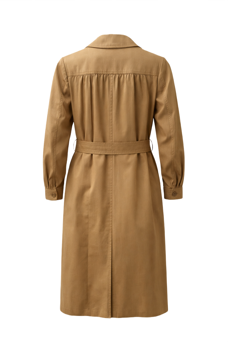 1970s Camel Cotton Trench Coat - Back View