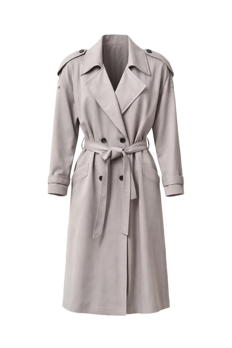 1980s Light Beige Cotton Blend Trench Coat - Front View