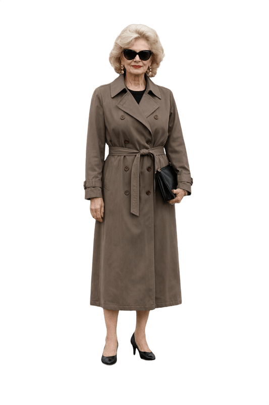 1980s Taupe Cotton Blend Trench Coat - Model
