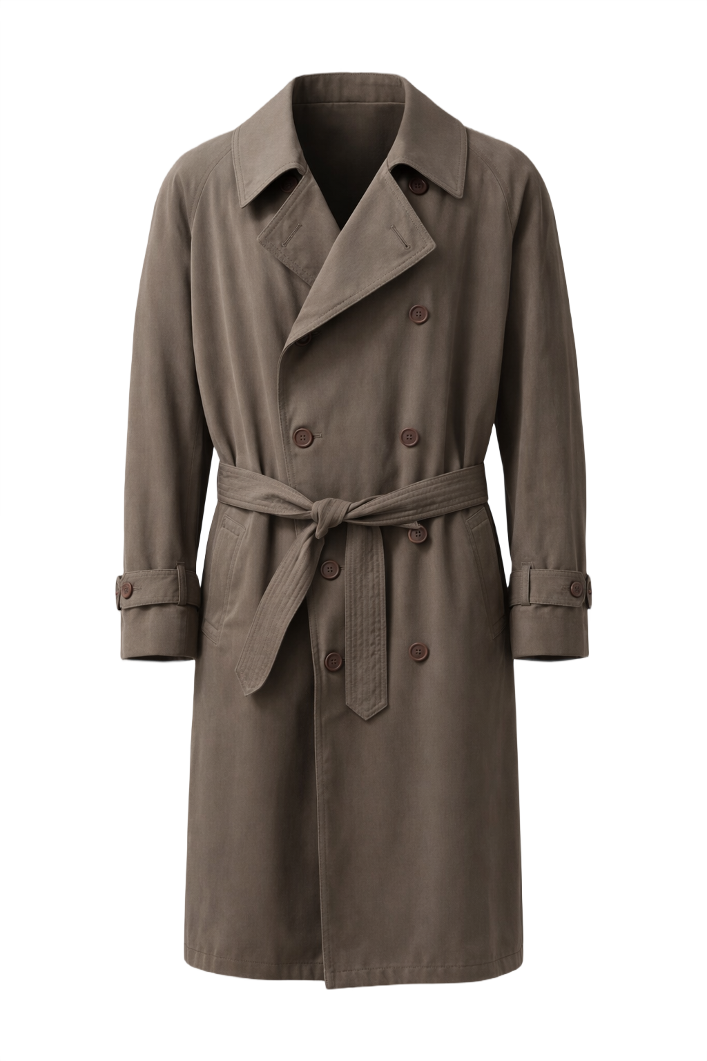 1980s Taupe Cotton Blend Trench Coat - Front View