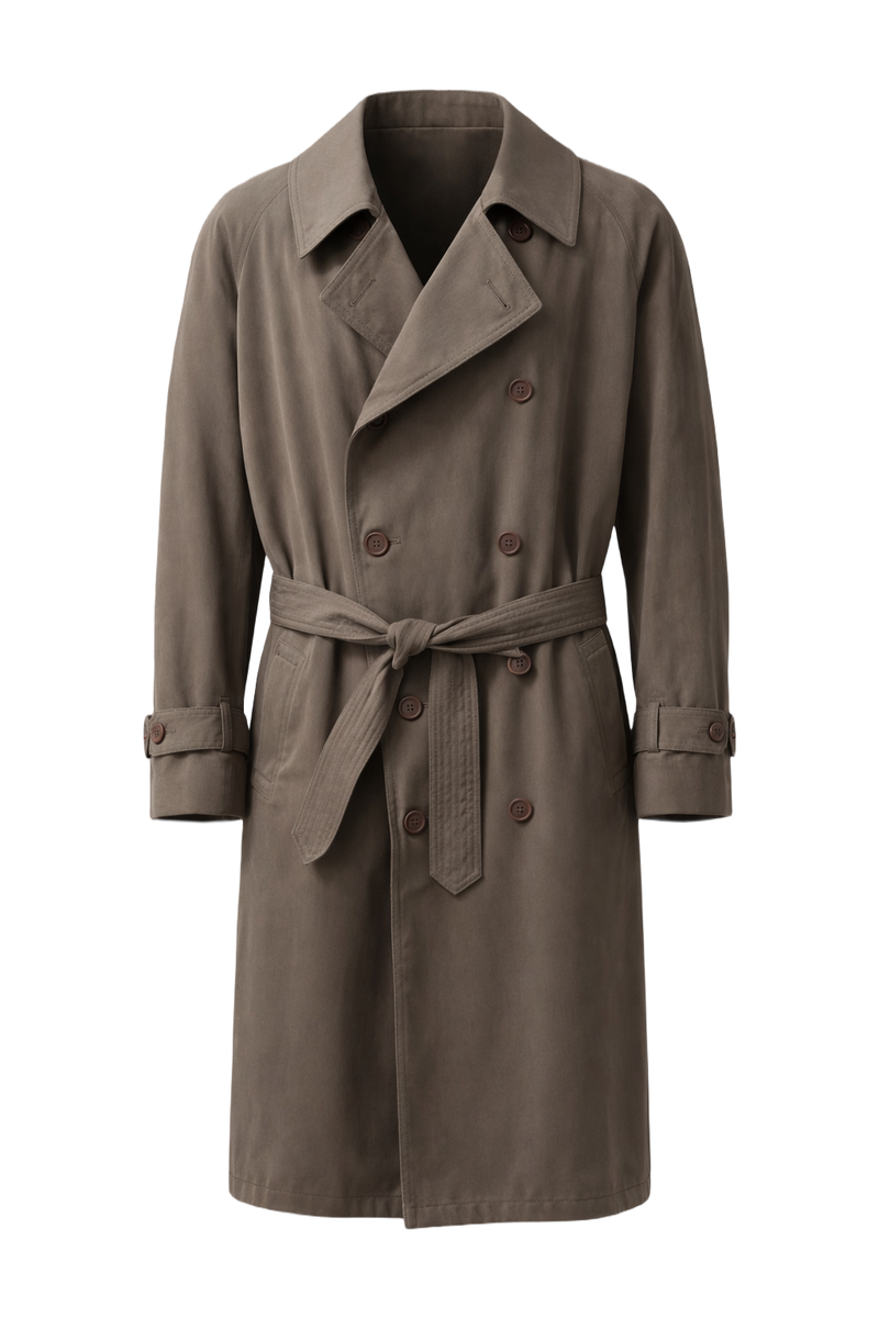 1980s Taupe Cotton Blend Trench Coat - Front View
