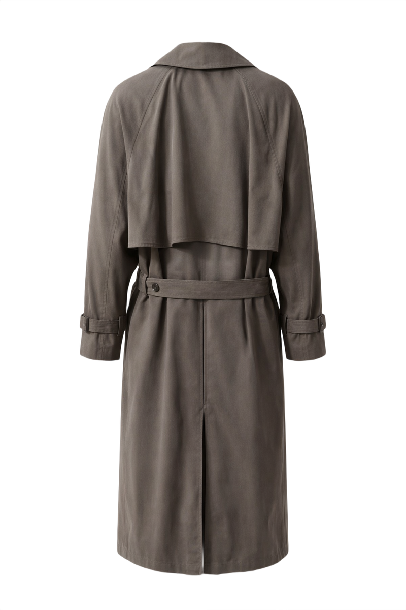 1980s Taupe Cotton Blend Trench Coat - Back View