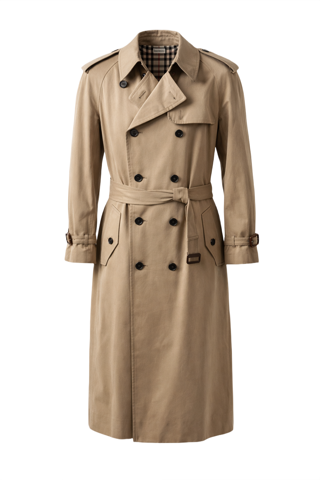1980s Beige Cotton Trench Coat - Front View