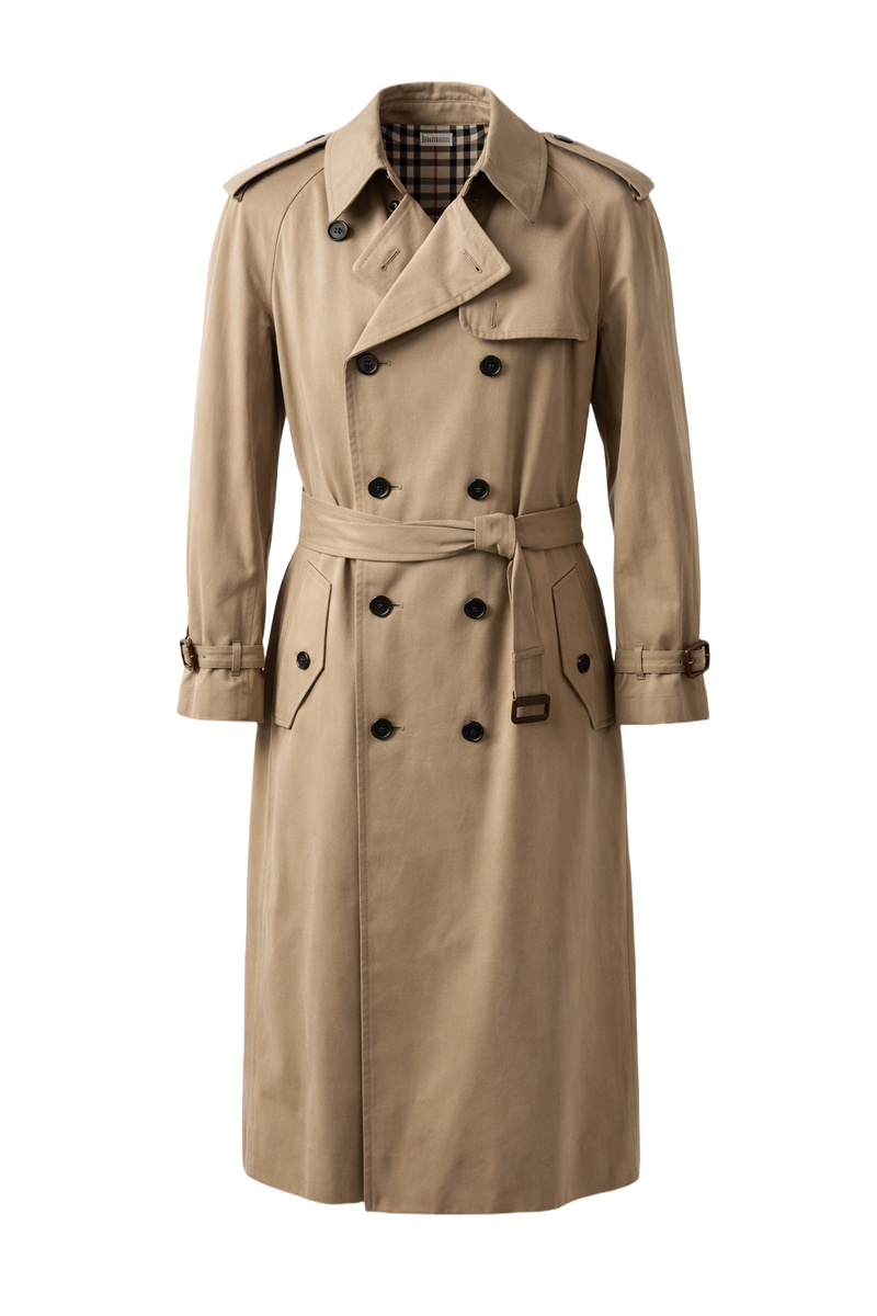 1980s Beige Cotton Trench Coat - Front View