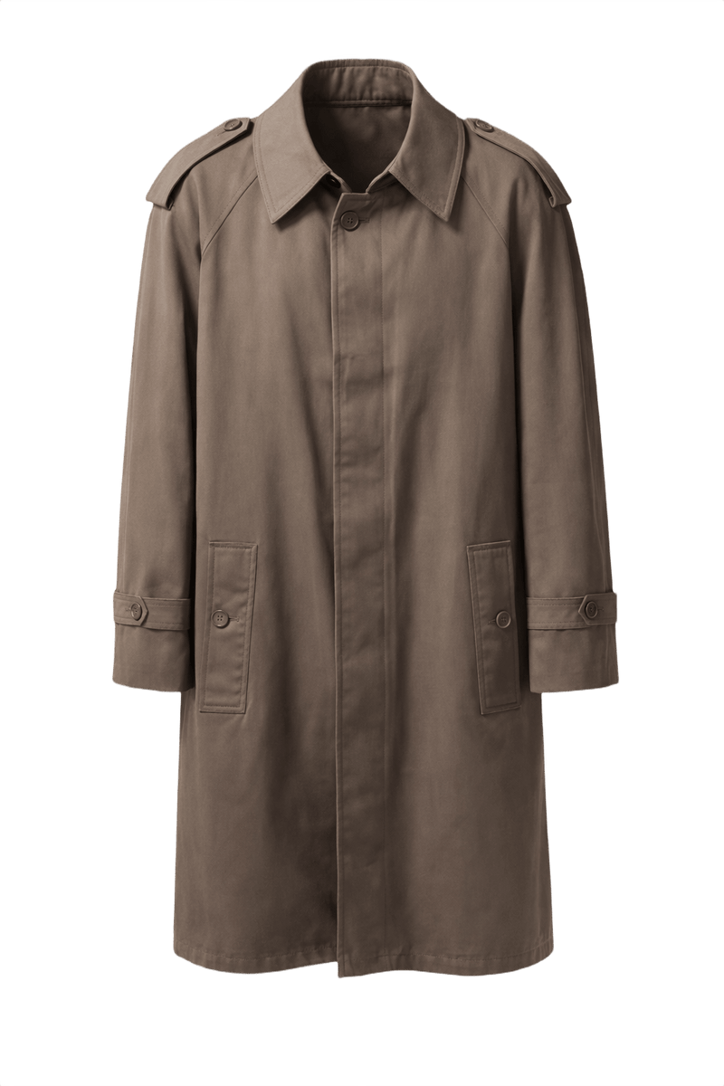 1980s Taupe Cotton Trench Coat - Front View