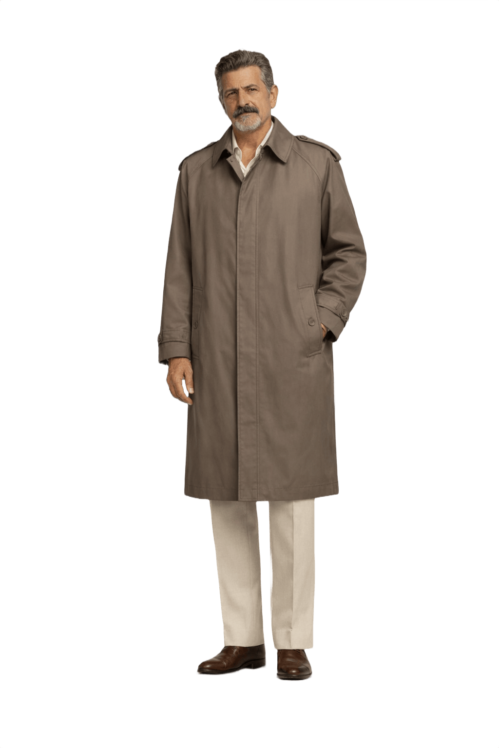 1980s Taupe Cotton Trench Coat - Model