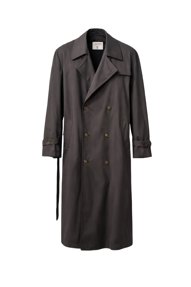 1980s Charcoal Cotton Blend Trench Coat - Front View