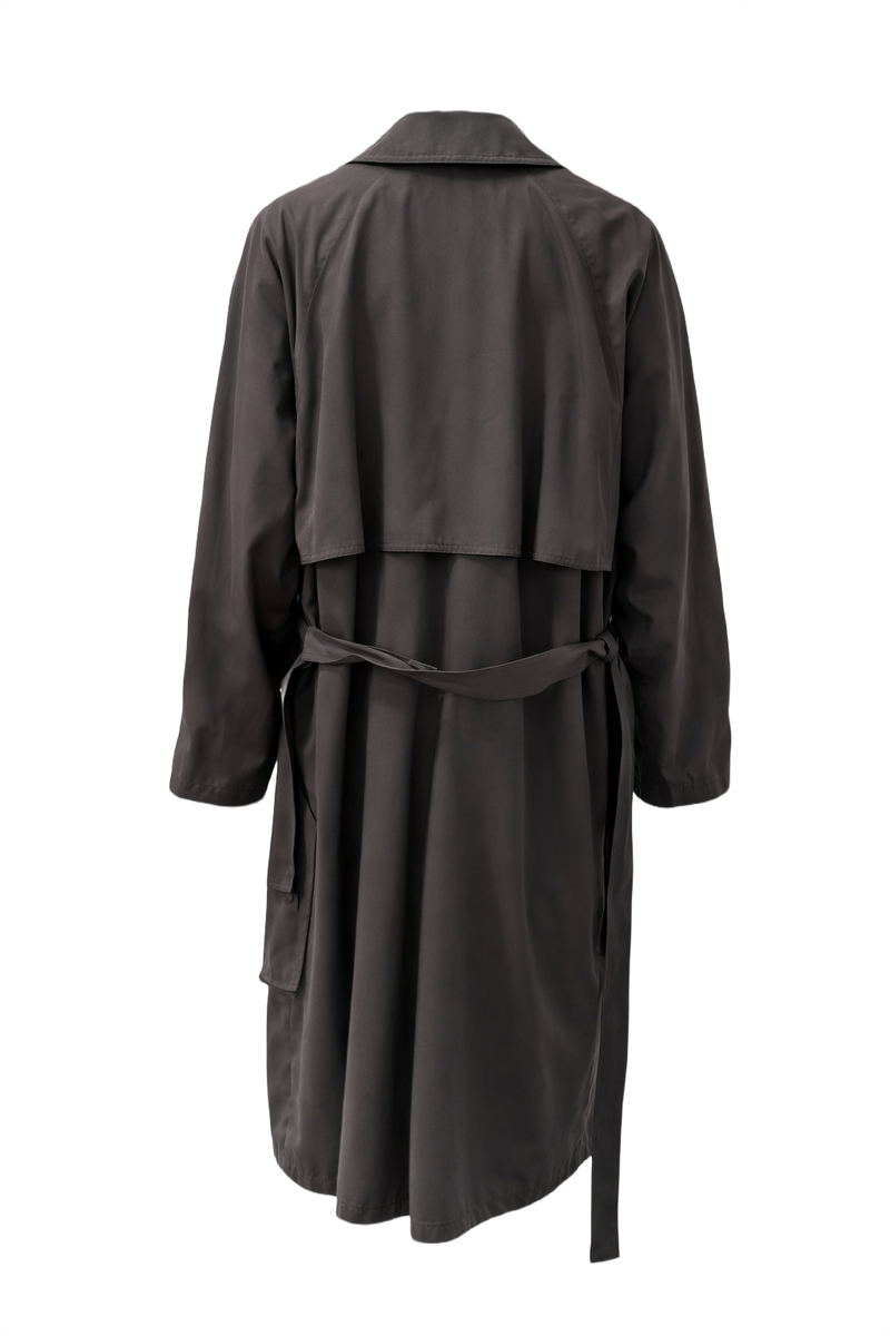 1980s Charcoal Cotton Blend Trench Coat - Back View