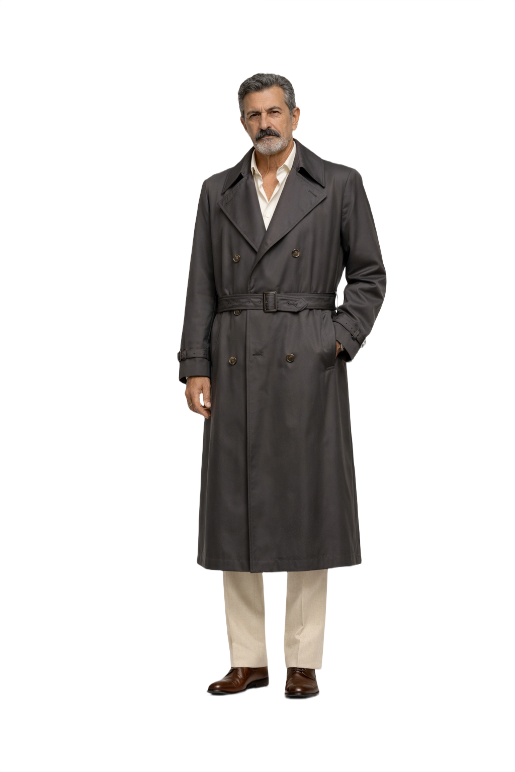 1980s Charcoal Cotton Blend Trench Coat - Model