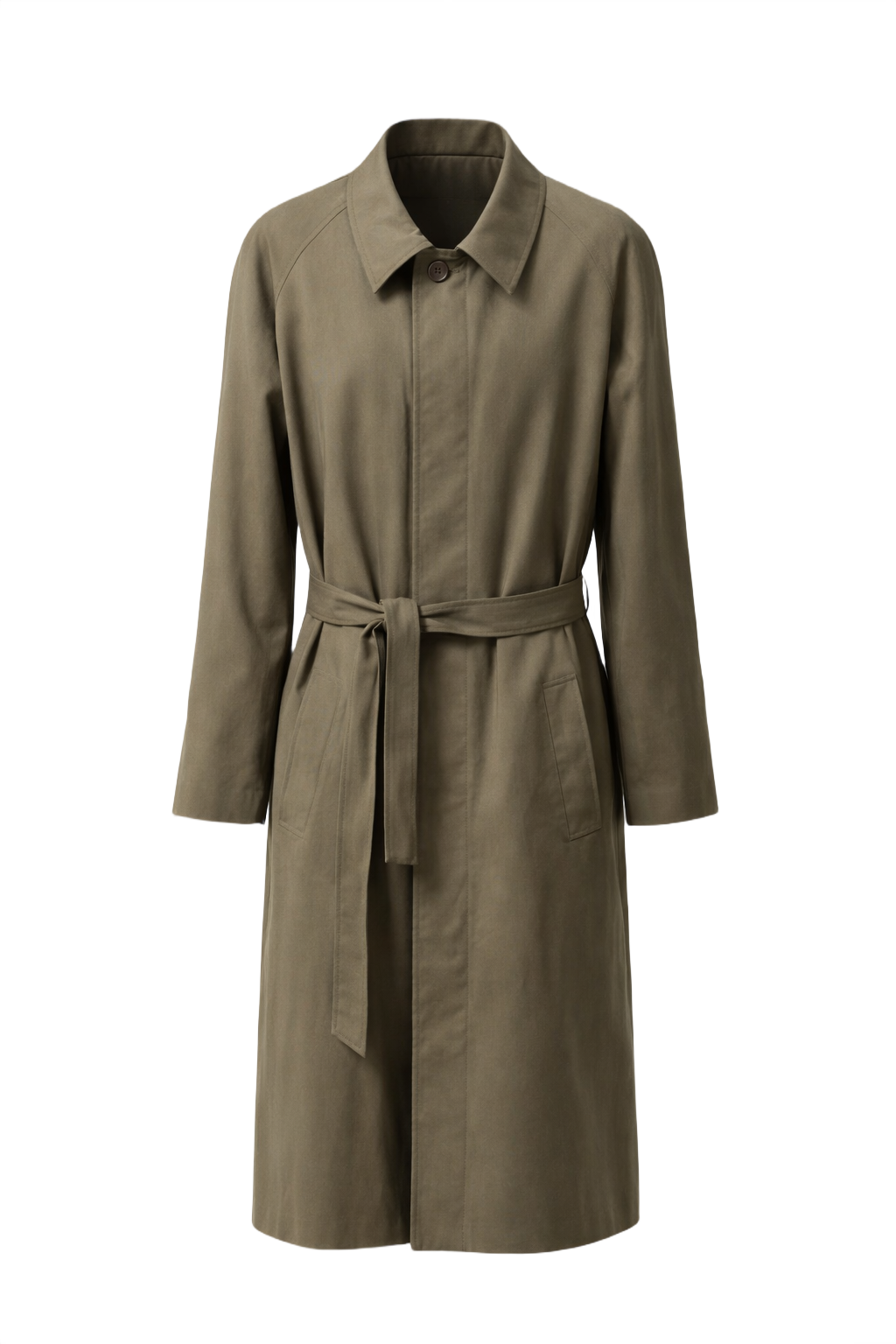 1990s Olive Green Cotton Blend Trench Coat - Front View