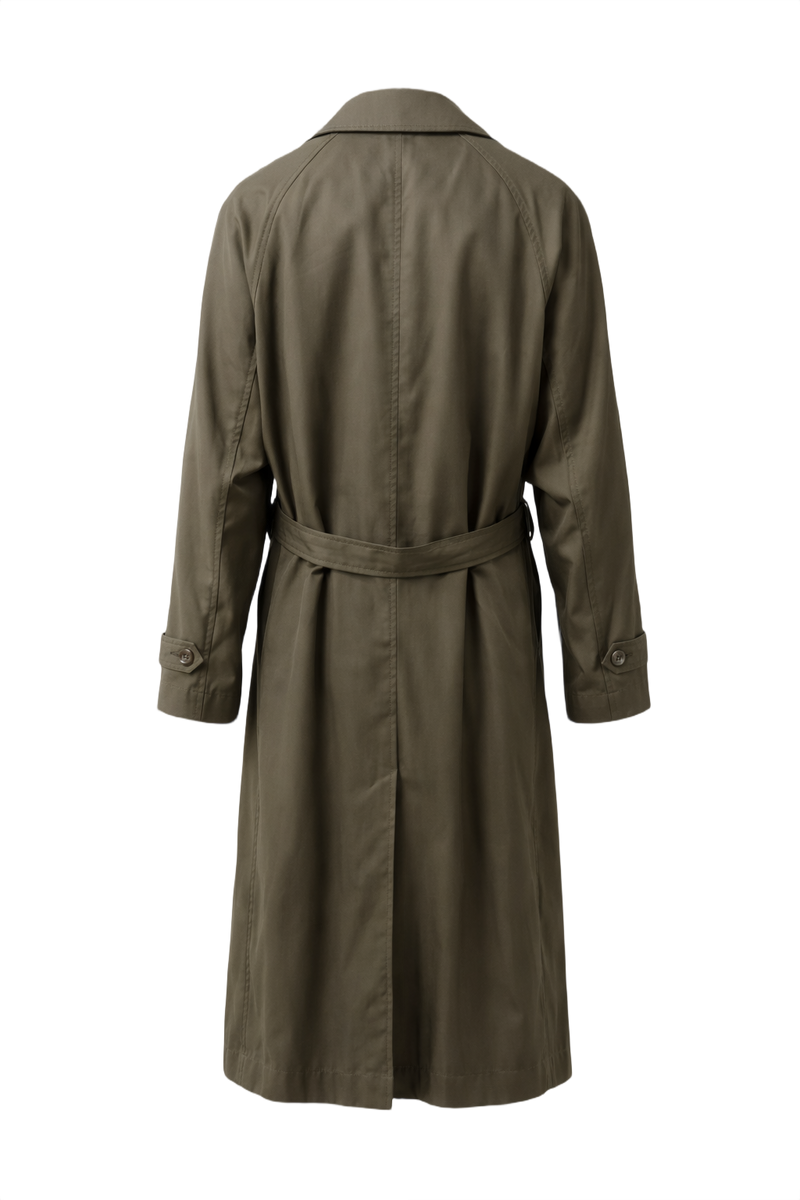 1990s Olive Green Cotton Blend Trench Coat - Back View