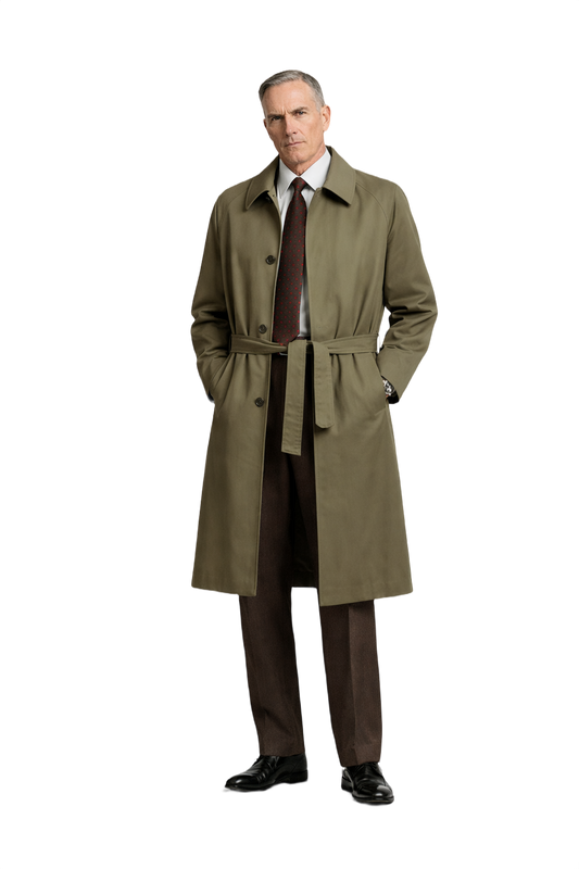 1990s Olive Green Cotton Blend Trench Coat - Model