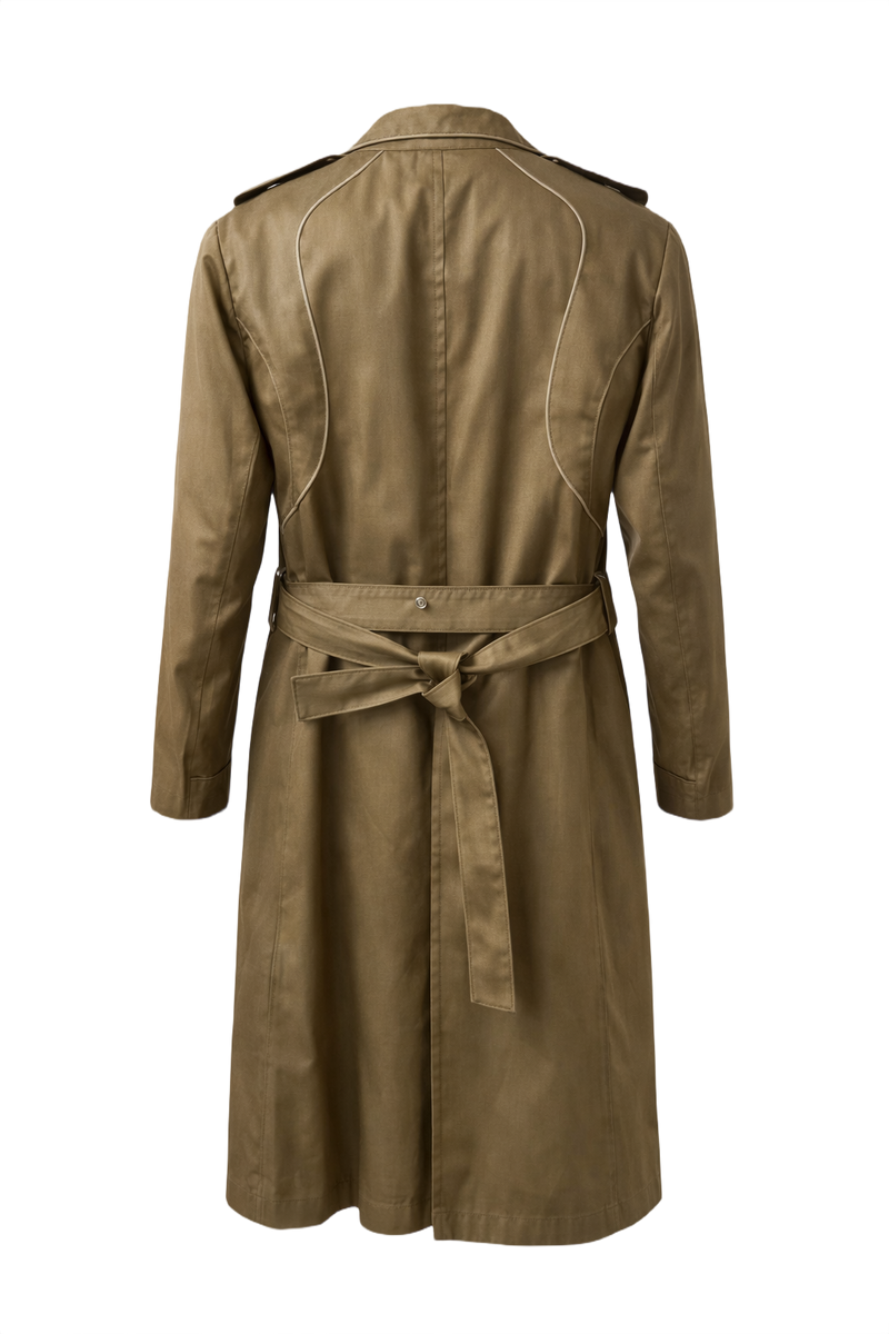 1980s Khaki Brown Cotton Trench Coat - Back View