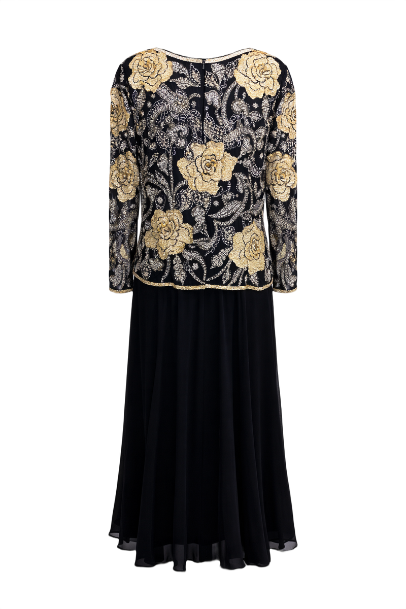 1980s Black Polyester Gown - Back View