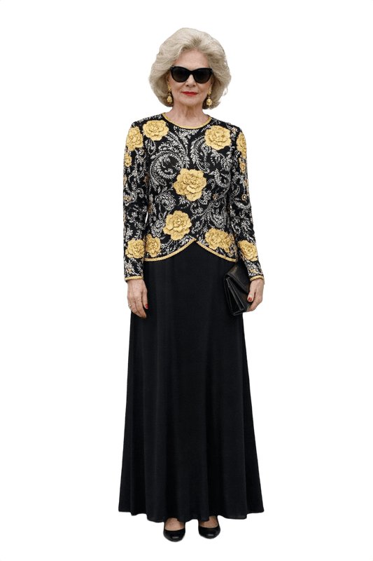 1980s Black Polyester Gown - Model