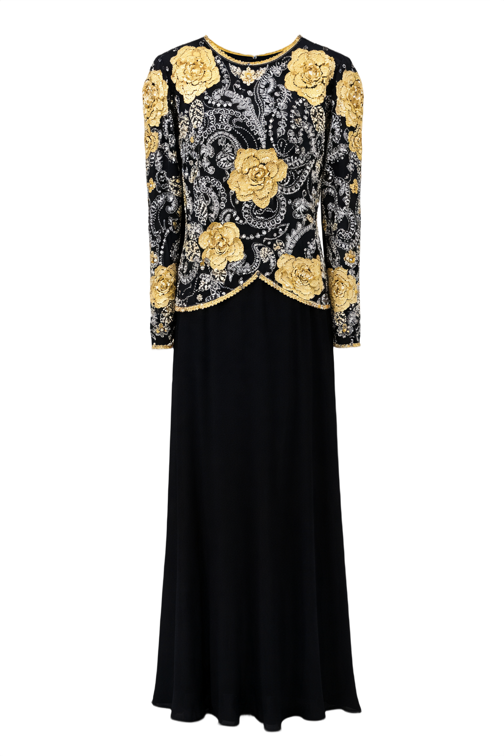 1980s Black Polyester Gown - Front View