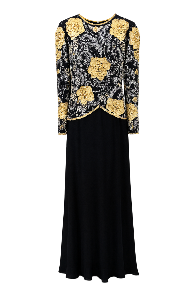 1980s Black Polyester Gown - Front View