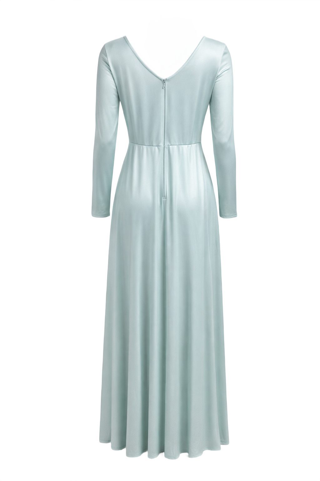 1970s Light Blue Polyester Blend Maxi Dress - Back View