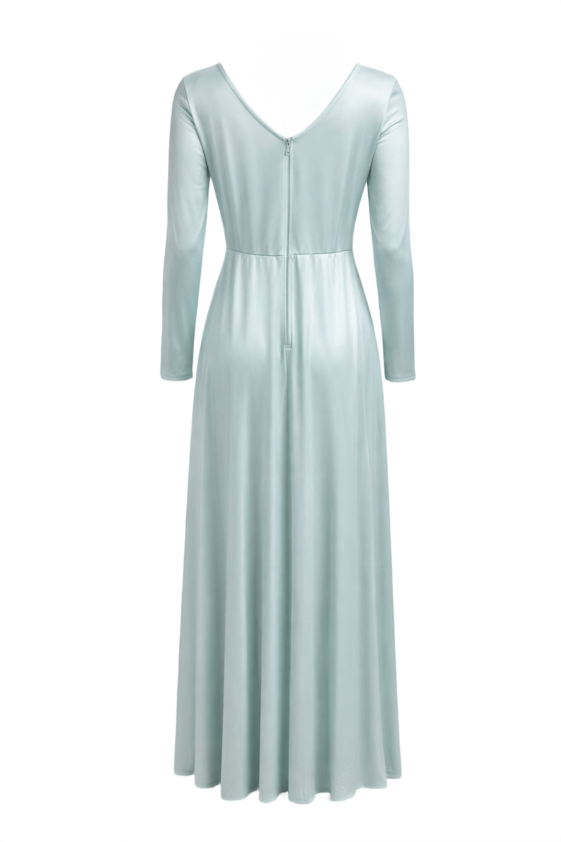 1970s Light Blue Polyester Blend Maxi Dress - Back View