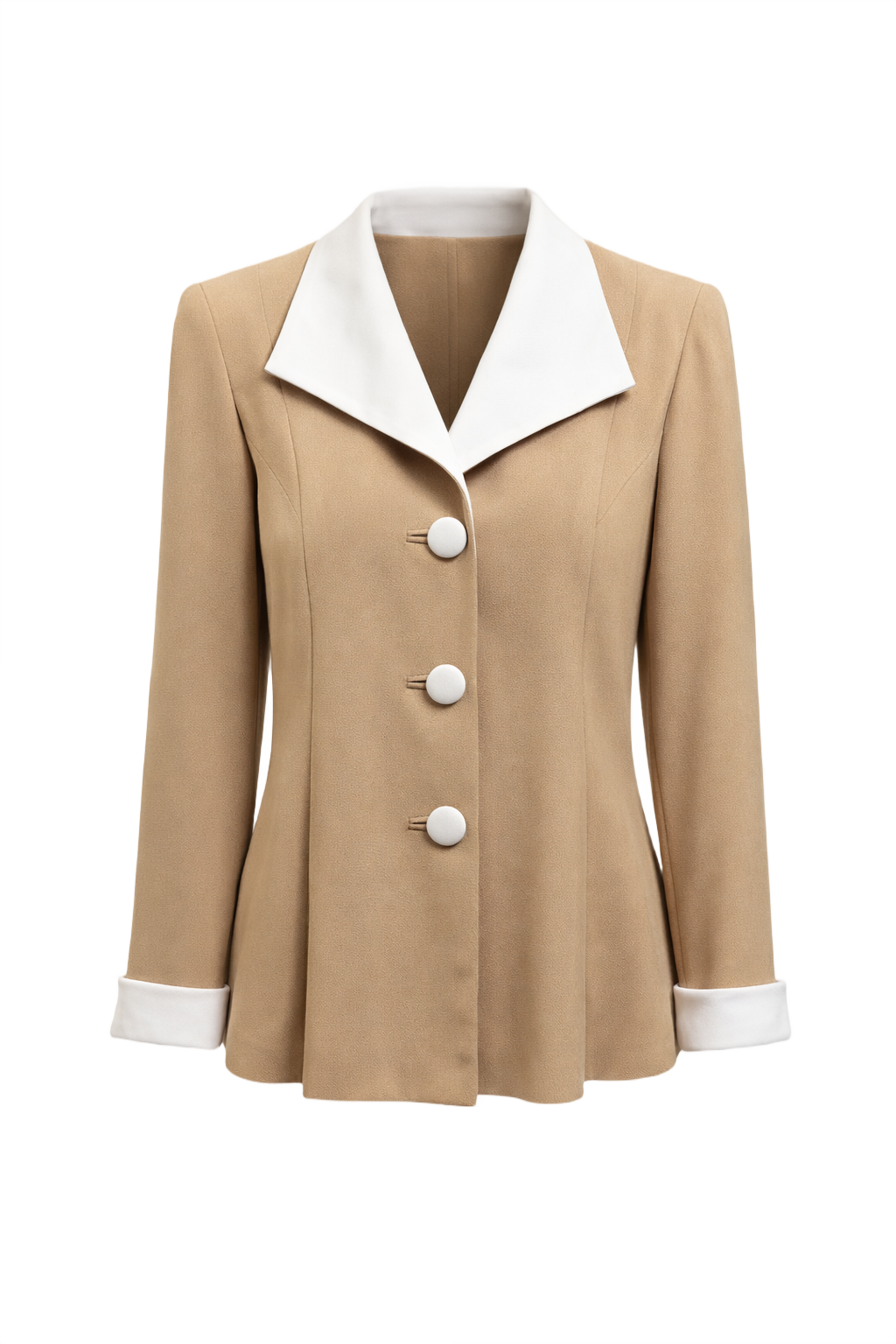 1980s Beige Smooth Blazer - Front View
