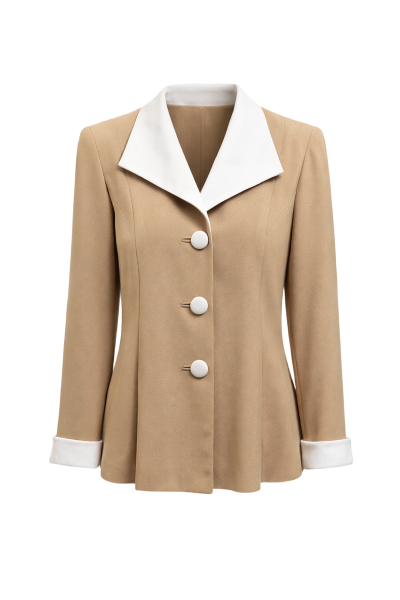 1980s Beige Smooth Blazer - Front View