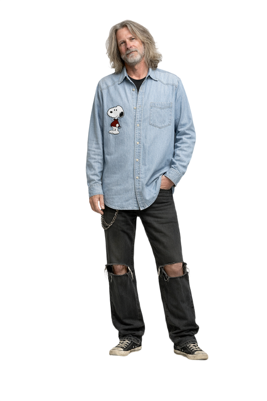 1990s Light Denim Blue Cotton Shirt - Model