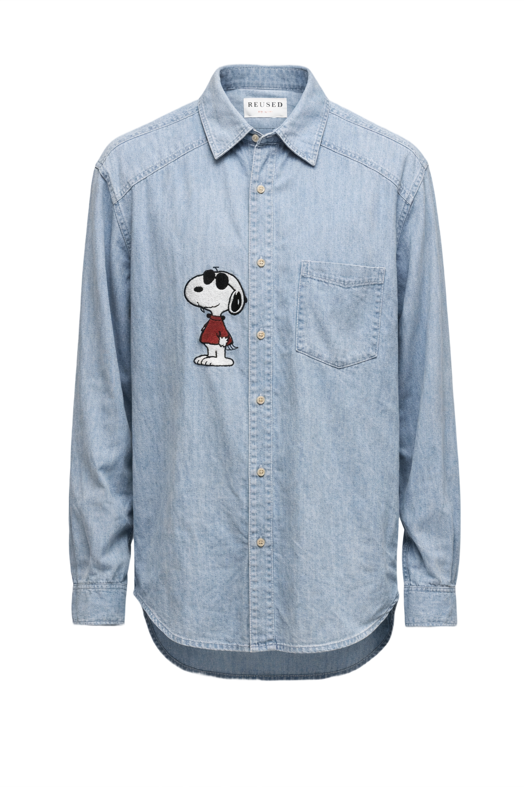 1990s Light Denim Blue Cotton Shirt - Front View