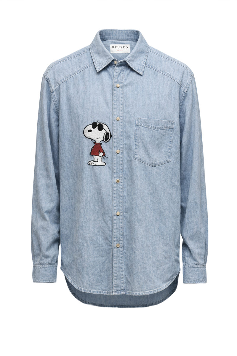 1990s Light Denim Blue Cotton Shirt - Front View