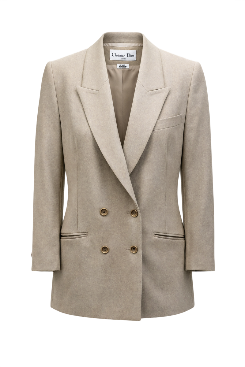 1980s Beige Wool Blazer - Front View