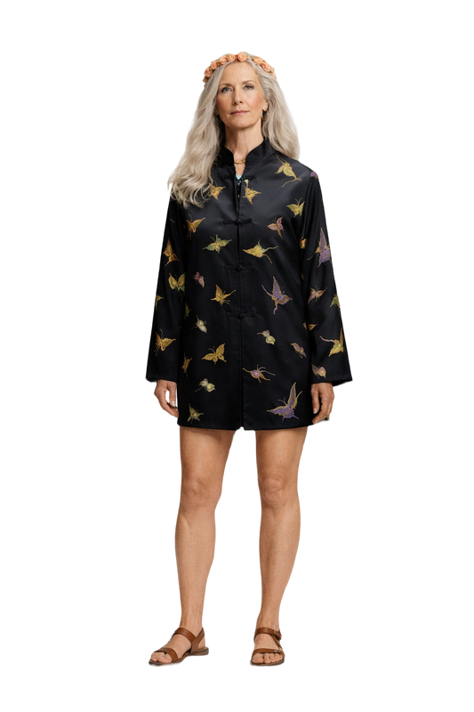 1970s Black Silk Jacket - Model