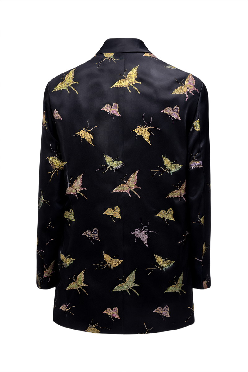 1970s Black Silk Jacket - Back View