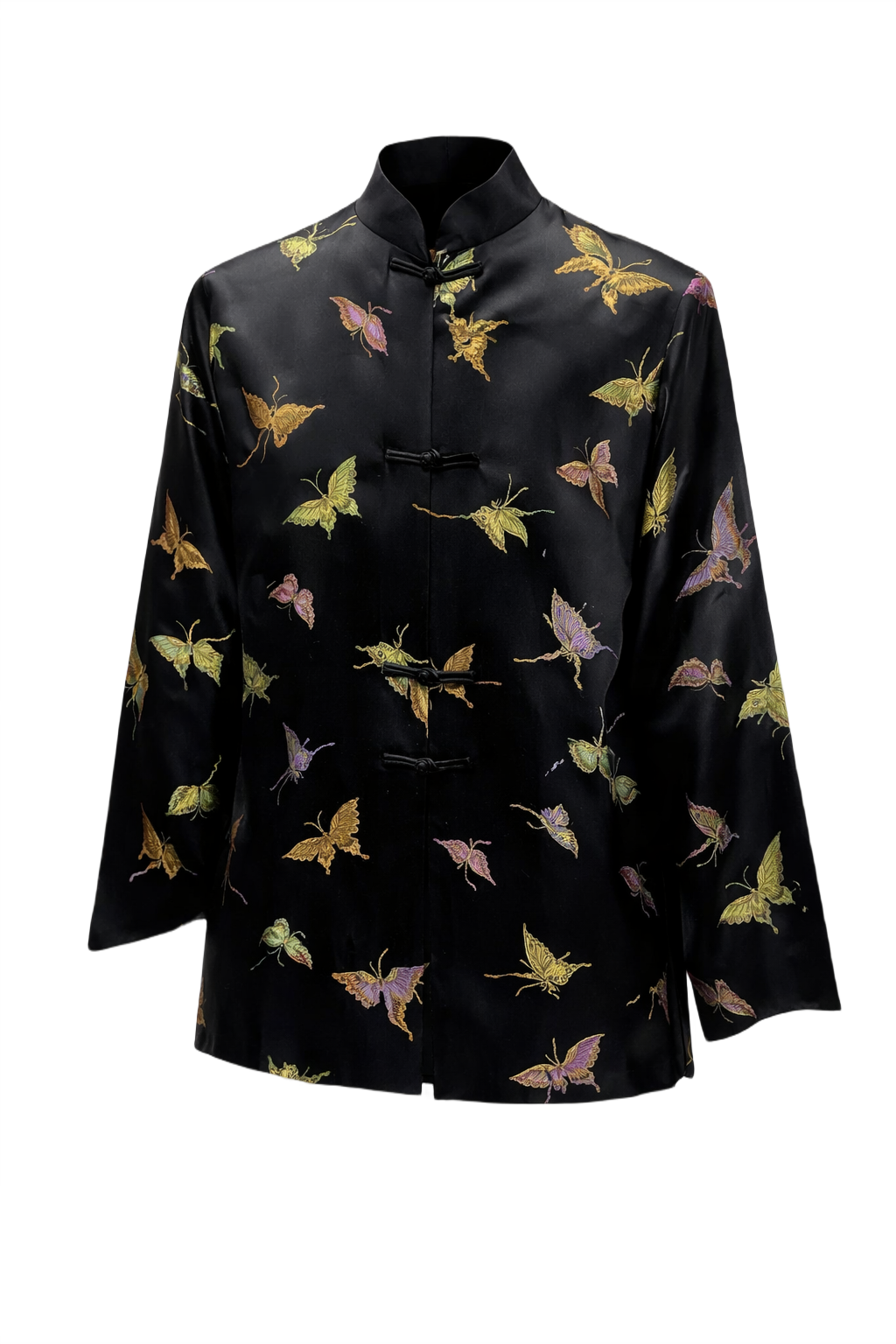 1970s Black Silk Jacket - Front View