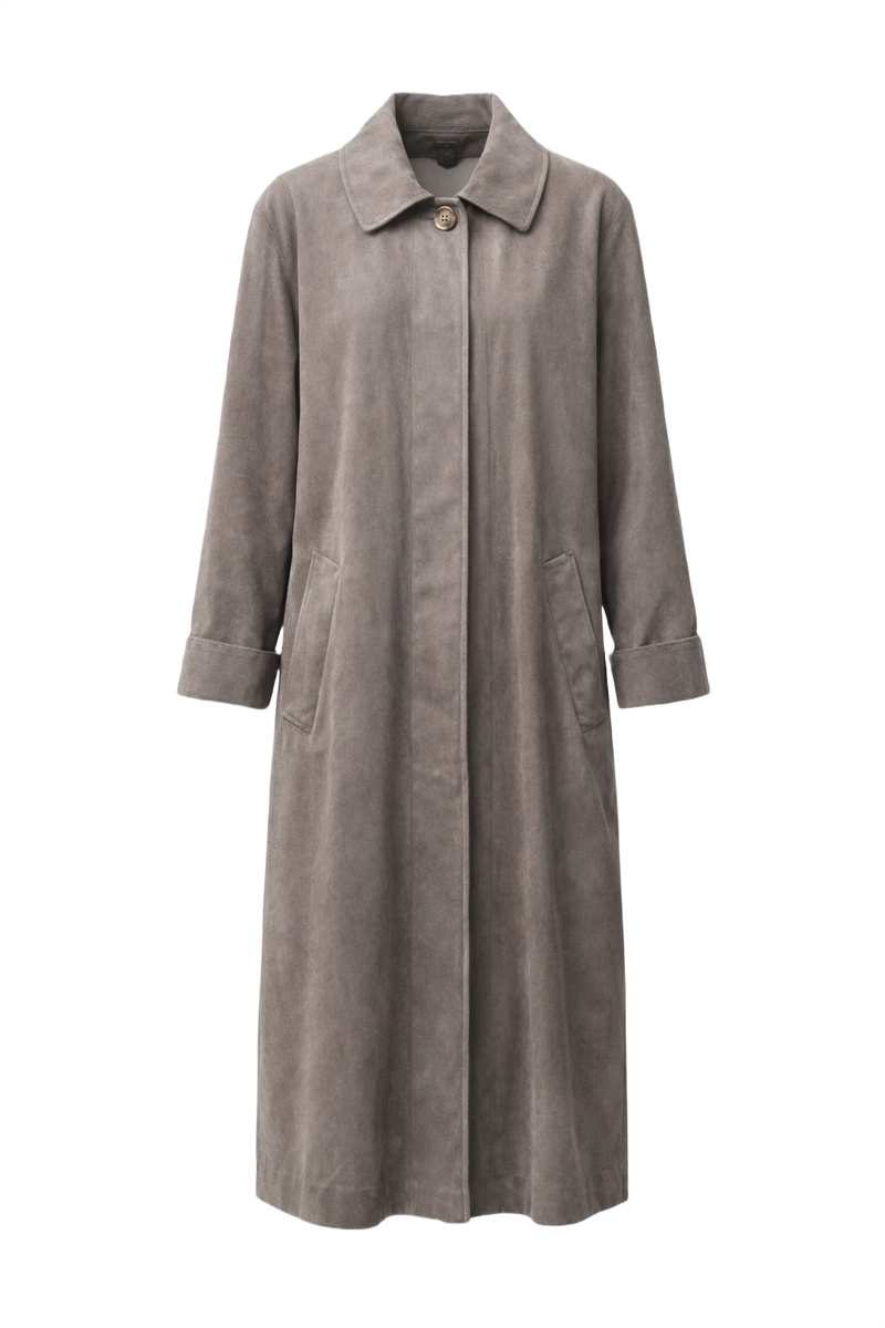 1980s Grey Cotton Trench Coat - Front View