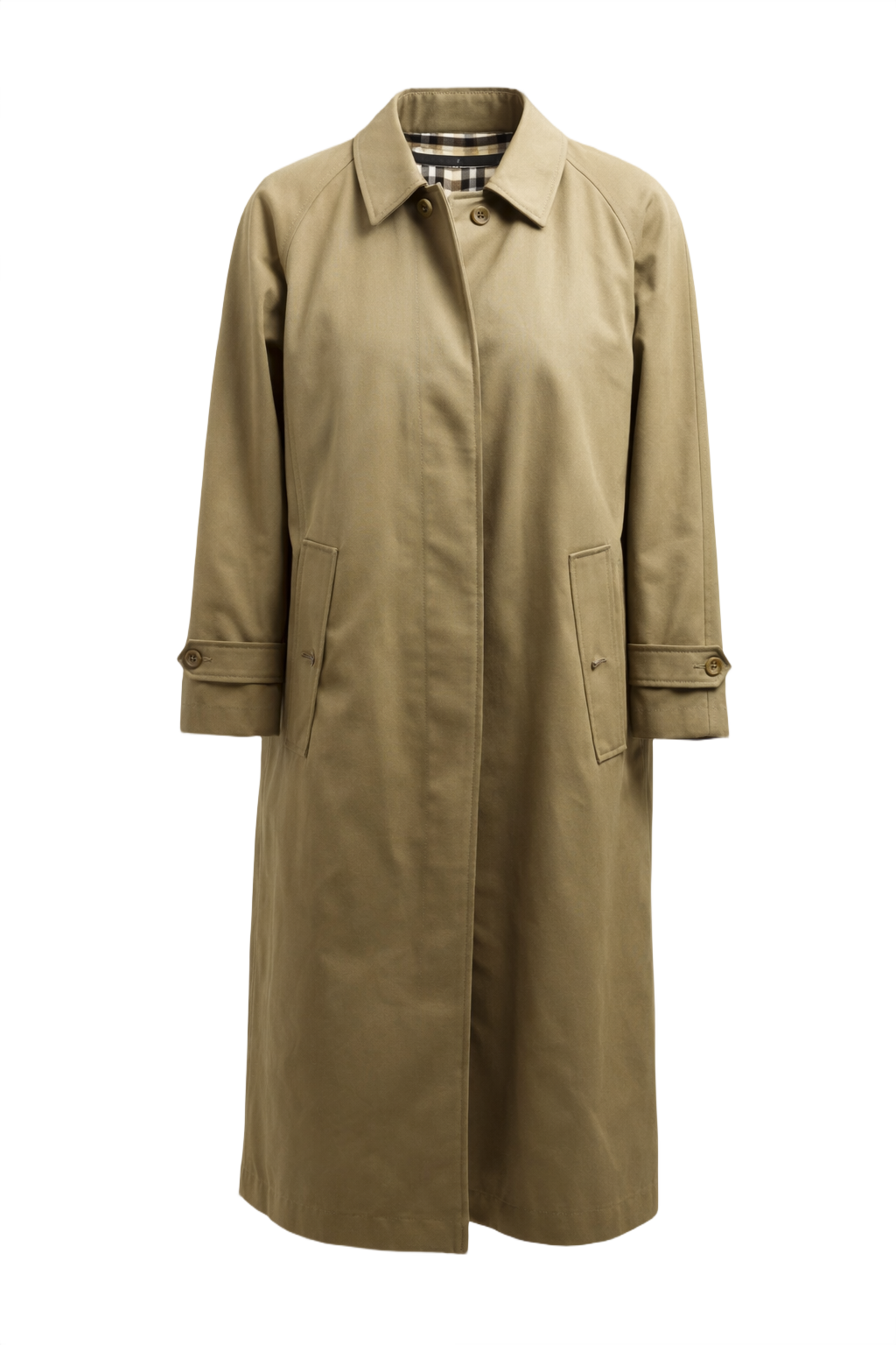 1980s Khaki Cotton Coat - Front View
