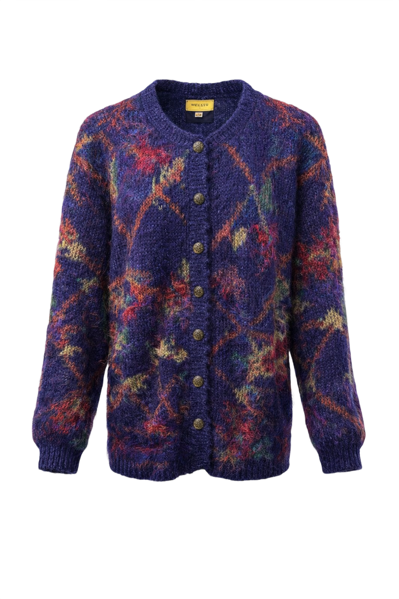 1980s Deep Navy Mohair Cardigan - Front View