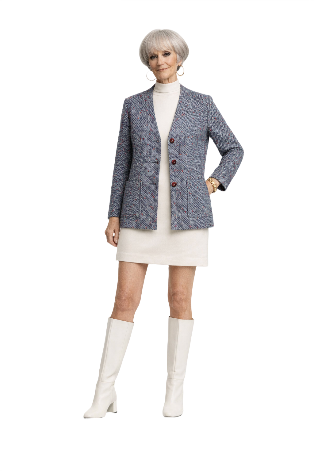 1960s Black and White Wool Blend Blazer - Model