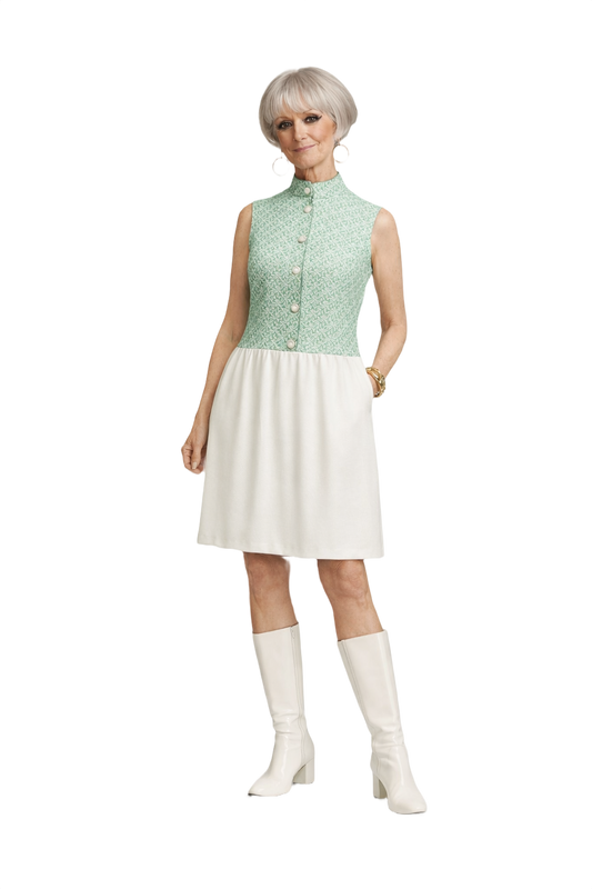 1960s Green Cotton Blend Dress - Model
