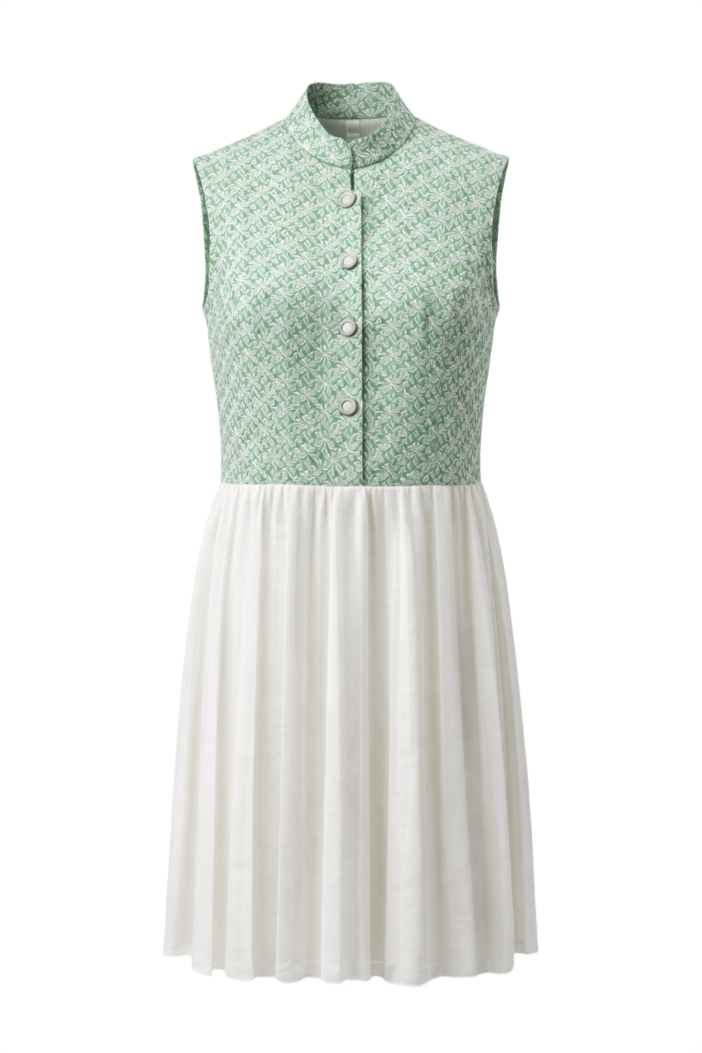 1960s Green Cotton Blend Dress - Front View