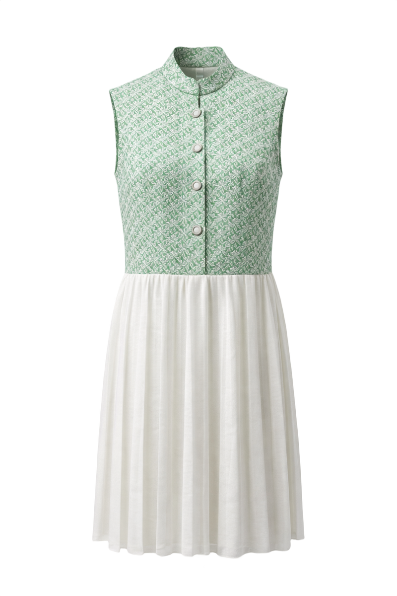 1960s Green Cotton Blend Dress - Front View